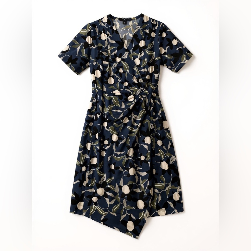 Banana Republic Navy Floral Faux Wrap Dress S